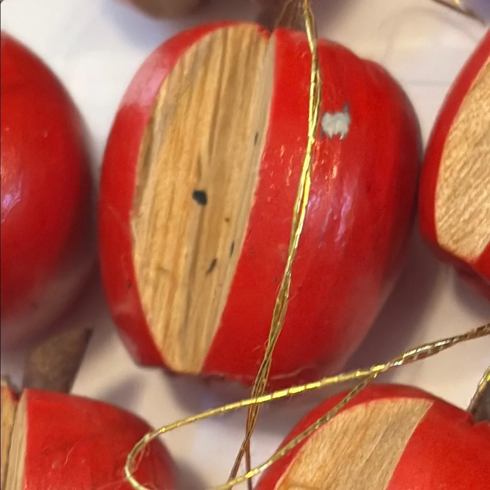 Apple Ornaments Tiny Wood Apples Set of 12 red Wooden Apples Vintage